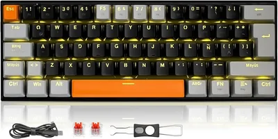 TERPORT Teclado Mecánico Español 62 Teclas Red Switch Retroiluminación Amarilla