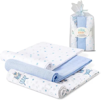 Interbaby Muslina de Algodón para Bebés 80 x 80 cm | Paquete de 3 Gazas para Nuevos Nacimientos, Lactancia, Toalla, Manta | Comodidad para Bebé con Descuento del 20%