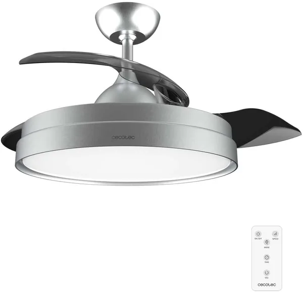 Cecotec Ceiling Fan with Retractable Blades and EnergySilence Aero 4280 Invisible Steel Lamp, 40 W, Diameter 42 Inches (106 cm), Timer, 3 Light Tones, Summer-Winter Function