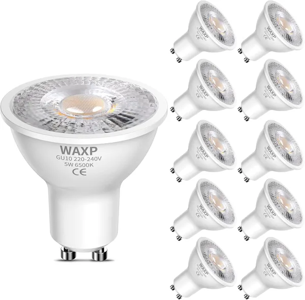 WAXP GU10 LED Spotlight Bulbs 5W, Cool White, 6500K, 365lm, No Flickering, Energy Saving Led Bulbs