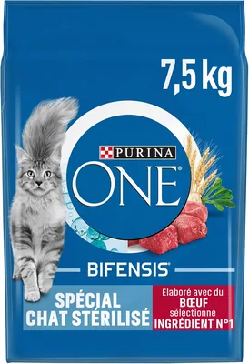 Purina One Bifensis Stérilisé Aliment pour Chat Adulte avec Viande de Bœuf 7.5 kg | Nourriture pour Chat Stérilisé à la Saveur de Bœuf - Contrôle du Poids, Renforcement