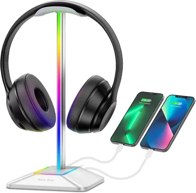 New Bee RGB Headphone Stand with 1 USB-C Charging Port and 1 USB Charging Port, Desk Gaming Headset 