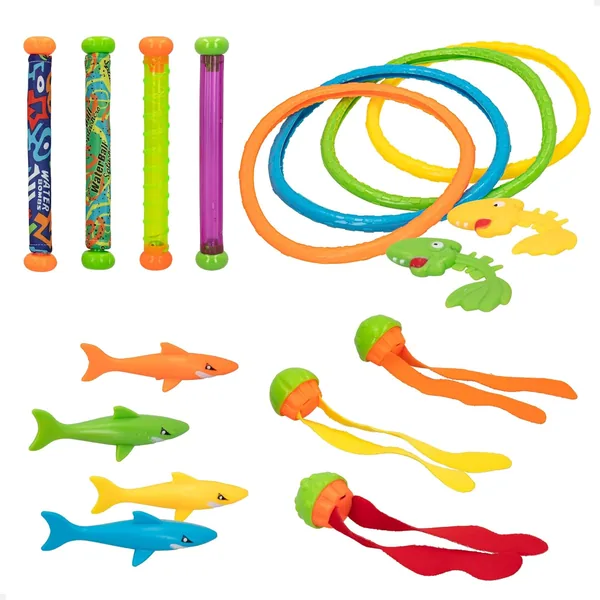 COLORBABY 49536, Dyvingsspelset 17 Delar, Vattendyvning, Inkluder 4 Stängor, 4 Ringe, 4 Rejar, 3 Torpedoner och 2 Fiskar