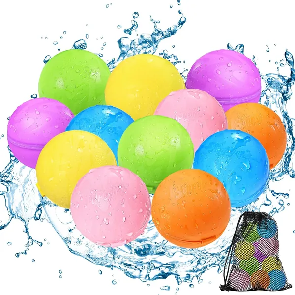 Reusable Water Bomb Balloons, Silicone Water Splash Ball with Mesh Bag
