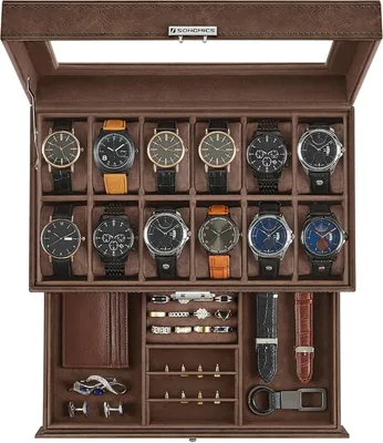 SONGMICS horlogekast, sieradenkast voor 12 horloges, glas | BRIDIE Collectie JWB012K01
