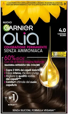 Garnier Olia Tinte per Capelli, Colore Permanente Senza Ammoniaca, Copre il 100% dei Capelli Bianchi | Oli di Fiori Naturali