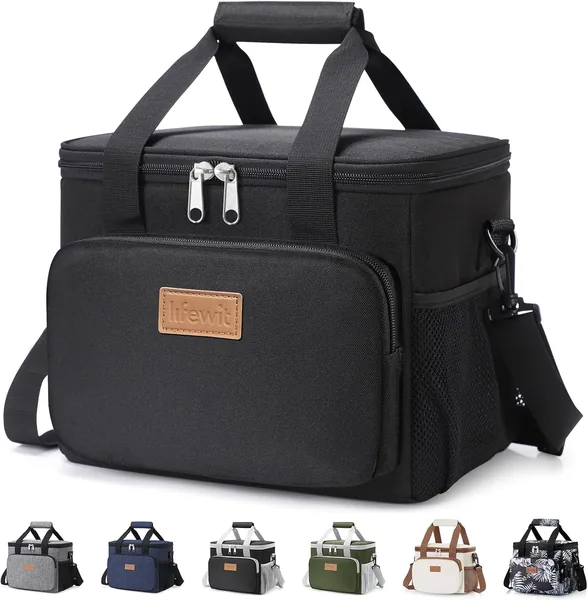 Lifewit Medium Lunch Bag, Insulated Lunch Box, Soft Cooler Cooling Tote for Adult Men Women, Black 12-Can (9L)