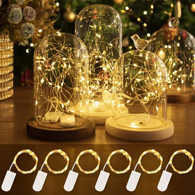 Pack von 6 LED-Lichterketten mit Batteriebetrieb, 2 m, 20 LEDs Warmweiß, Mini-Lichterkette aus Silberne Kupferdraht