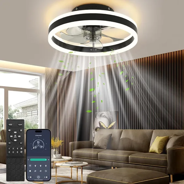 Nalezuns Ceiling Fan, LED Ceiling Fan with Lighting, 3 Colour Temperatures and 6 Speeds Ceiling Fan with Lamp, Remote Control, Quiet Dimmable Fan Ceiling Light