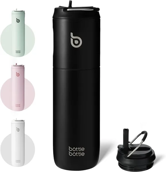 Bottle Bottle Stainless Steel Water Bottle 700ml with Straw and Lid Sports Insulated Metal Water Bottles with Handle(Black)