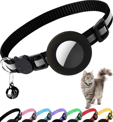 Collier anti-étranglement pour chat Airtag avec protecteur et cloche, pour toutes les tailles de chats, 1 cm de large et léger (Blanc)