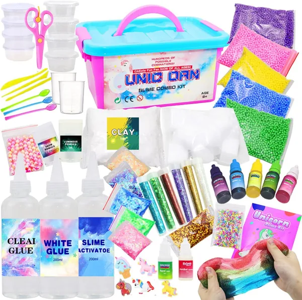 Beauenty Slime Making Kit for Girls Boys - Diy Slime Toys Gifts for Kids Fluffy Cloud Foam Squish Glitterwith Unicorn Charms ! for Girls and Boys 6+ (style 1)