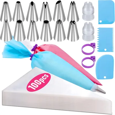 100 Pcs Piping Bags Set - 12 Inch Pastry Bags with Tips