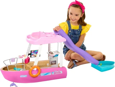 Barbie sjöboot med pool och gredin, Drömboot spelset med över 20 delar, Delfin och tillbehör, HJV37 Best Deal