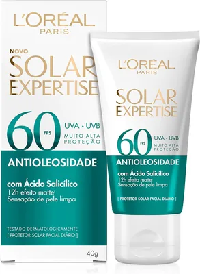 Protetor Facial Solar L'Oréal Paris Expertise Antioleosidade FPS 60, 40g com Ácido Salicílico