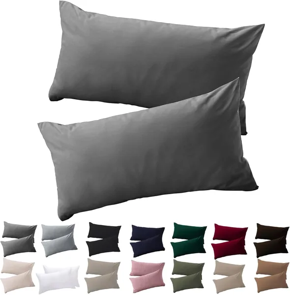 Soifox Set of 2 Pillowcases, 40 x 80 cm, Anthracite