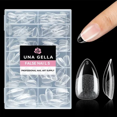 UNA GELLA Short Almond Nagelspitzen, 216 Stück, 12 Größen für Gel-Nägel, Softgel, Volldeckend, Press-on Nägel, Mandel