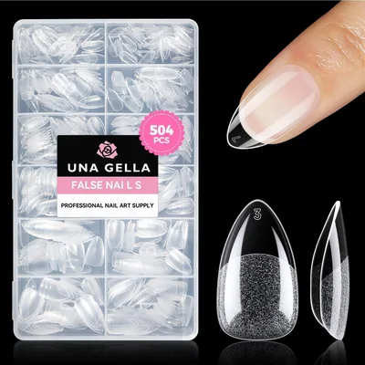 UNA GELLA Kurz-Mandelförmige Nagelspitzen, Packung mit 504 Nagelspitzen, Mandelförmige Spitzen für Gel-Nägel, Weiche Gel-Nagelspitzen, Vollüberdeckende Nagelspitzen