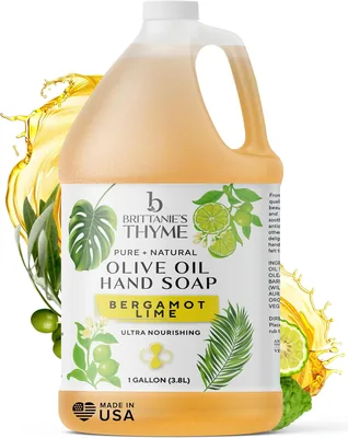 Brittanie's Thyme Organic Olive Oil Castile Soap Refill, Bergamot Lime, 1 Gallon