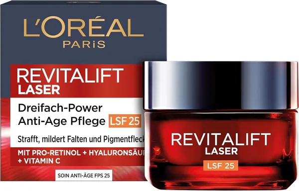 L'Oréal Paris Anti-Falten Tagescreme SPF 25 mit Triple Power für Frauen: Reduziert Falten und strafft die Haut, mit Pro-Retino – 41% Rabatt