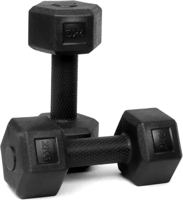ARTINO 2Kg Pair Hexa PVC Dumbbells Set For Home Gym, Exercise & Fitness Dumbbell (Black) Fixed Weigh