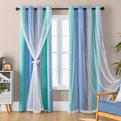 XiDi Dream Star Blackout Curtains Blue Green Grey