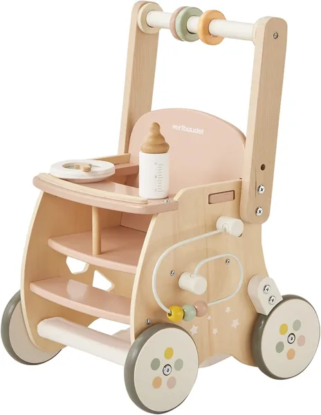 VERTBAUDET Baby-Wagen mit Puppenfahrsitz, Holz FSC Weiß - Best Deal