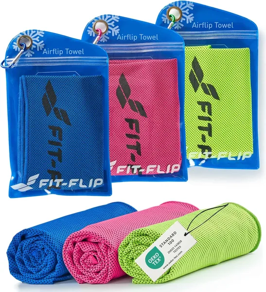 Koelend Doek Set van 3 - Koeltouw voor Wandelen, Hardlopen, Tennis, Reizen - Koelende Nekdoek, Koel Doek - Airflip Cool (39% Korting)