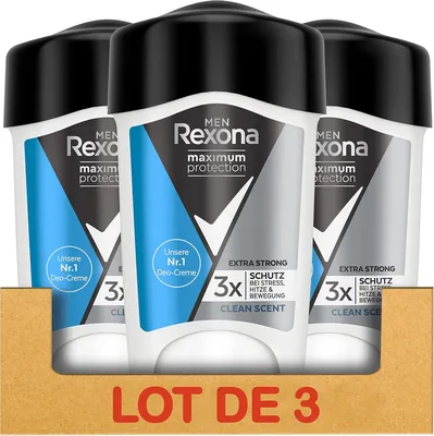 Rexona Men Clean Scent Déodorant Anti-Transpirant 3x Plus Efficace Contre la Transpiration Protection 96h (3 x 45 ml) - Meilleure Offre