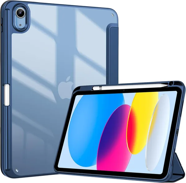 ProCase for iPad (A16) 11th Generation 11 Inch 2025/10.9 Inch 2022 Case with Pencil Holder, Hybrid iPad 11 10 Case with Clear Back, Supports Auto Wake/Sleep -Navy