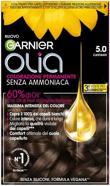 Garnier Olia Hair Dye, Ammonia Free, Covers 100% White Hair, Vegan Formula Brown
