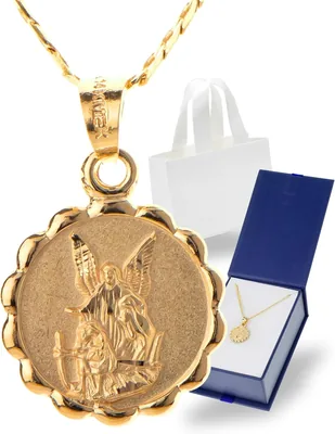 Medalla y cadena Ángel de la Guarda ADALUNA en Oro 14k, Paloma Espíritu Santo Collar Arcángel San Gabriel Rafael Miguel