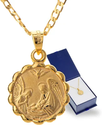 Medalla Ángel de la Guarda con Cadena de Oro 14k - Paloma del Espíritu Santo - Collar Arcángel San Gabriel Rafael Miguel