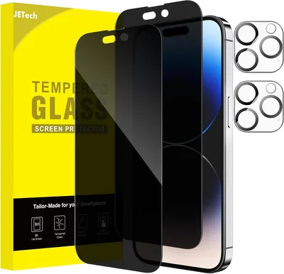 JETech Datfulla Skärmsskydd för iPhone 14 Pro, 2+2 Paket | Med Kamera Lenföl, 9H Temperat Glas, Kratig