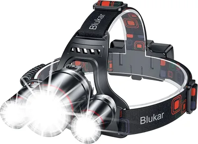 Blukar Headlamp Rechargeable, Super Bright 3-lichtig, 5 modis | 4400mAh, lång runtime, IPX6 vattenskädd