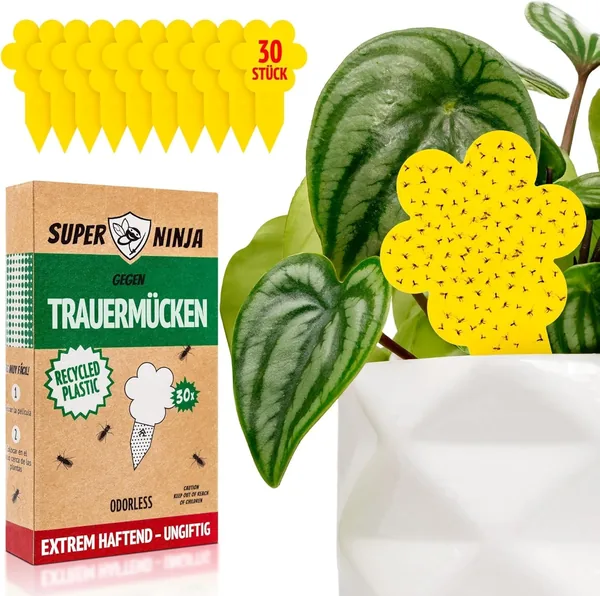 Super Ninja Highly Effective Yellow Plates for Fungus Gnats Control Pack of 30 - Yellow Stickers for Plants