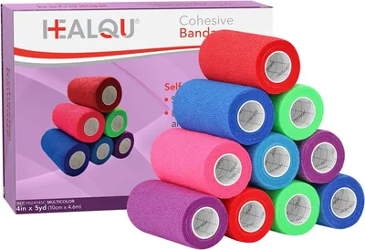 Healqu Adhèsiva Medicinsk Bandager 4x4.5 m, 12 Röllar, Multikolör Flexibel och Elastisk Bandag för Armbänder