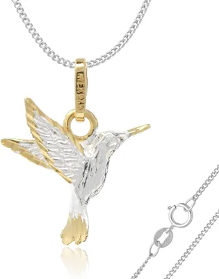 Collar con Dije de Colibrí en Plata Solida 925 y Chapa de Oro de 24K para Mujer. Cadena Barbada 45 Cm y 1.4 mm Cadena de Plat - Mejor Precio
