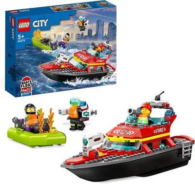 LEGO 60373 Miasto Łódź strażacka, Pod wodą unosi się, Plecak odrzutowy, Motorówka, 3 Minifigurki, Zabawki dla dzieci od 5 lat - Najlepszy Całkowity Cena