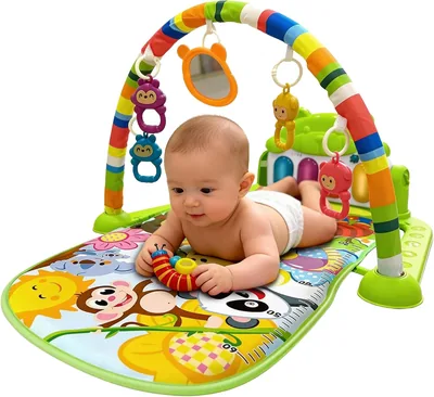 Raganet, Gimnasio de Actividades Musical para Bebé con Piano Didáctico Ajustable, Tapete Acolchado, 77x56cm, Arco con Sonajer