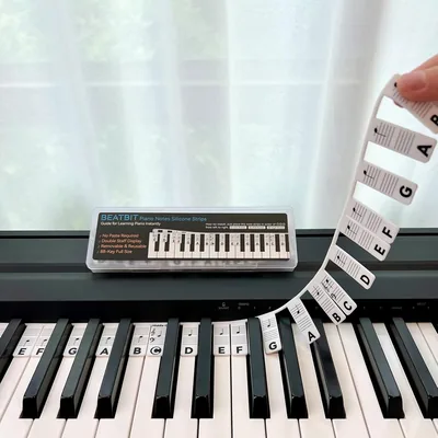 دليل ملاحظات البيانو Beatbit للمنبدئين، ملصقات ملاحظات قابلة للإزالة لتعلم البيانو، 88 مفتاح كامل الحجم، مصنوع من السيليكون