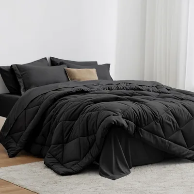 Juego de edredón King Size Love's Cabin Negro, 7 piezas, bolsa, ropa de cama para cama King