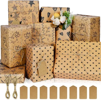 Eco Gift Wrapping Paper Set - Recycled Kraft Birthday Wrap