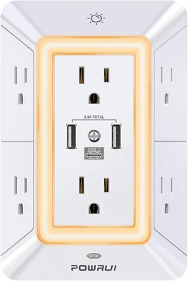 POWRUI 6 Outlet Extender Night Light