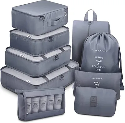 9 Set Packing Cubes with Shoe & Electronics Bags - Grey
