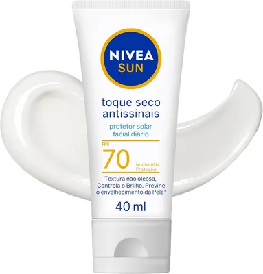 NIVEA SUN Protetor Solar Facial Toque Seco Antissinais FPS 70 40ml - Desconto de 46% na Proteção Contra Raios UVA/UVB