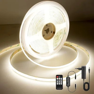 AXMOTUT COB LED Strip 5m 24V Bianco Naturale 4000K, 320LED/m, 8mm, CRI90+ con Alimentazione, Telecomando RF, Luci LED - Sconto 13%