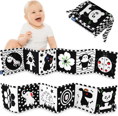 Vicloon Black and White Babybok, Mild och Lätt Fabris Bok med Hög Kontrast, Silens bok för Babyer