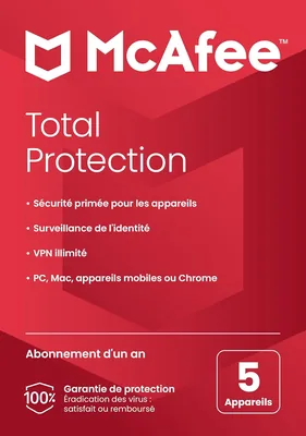 McAfee Total Protection 2022 - 5 Unités Antivirus, Multicolore, 100 x 133 x 1 mm - Meilleures affaires
