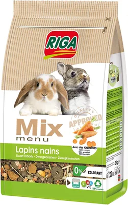 Menu Mix pour Lapins Nains - Vitamines et Minéraux - Carotte - Graines et Céréales - 4.5 étoiles (1495 avis)